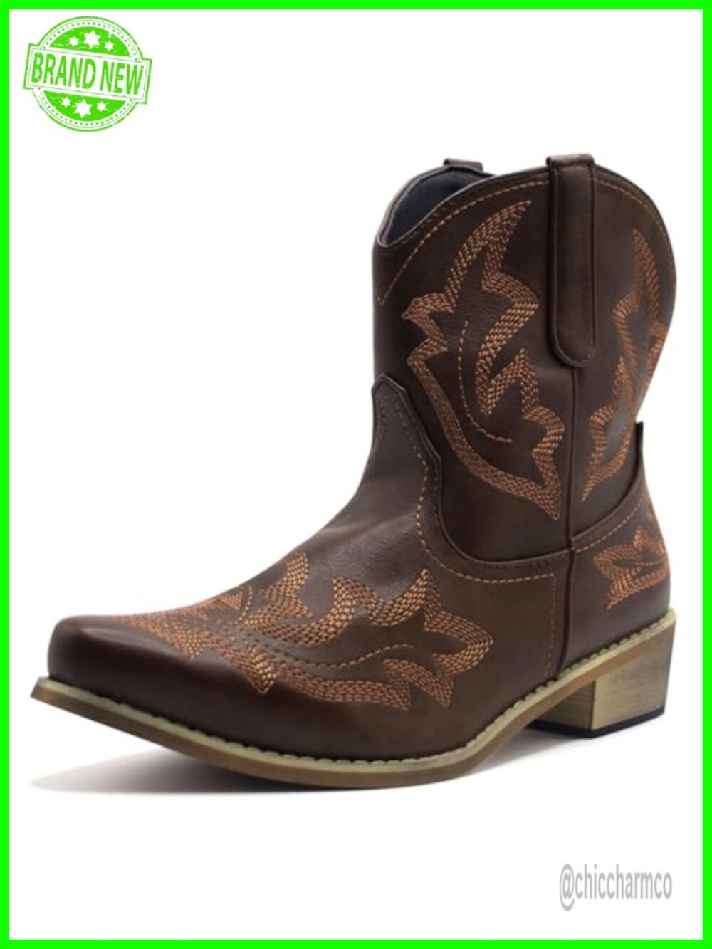 Women's Western Ankle Booties Pointed Toe Chunky Heel Embroidered Leather
